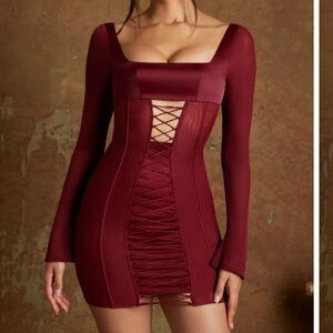Deep red/ wine colored bodycon dress with long sleeves
